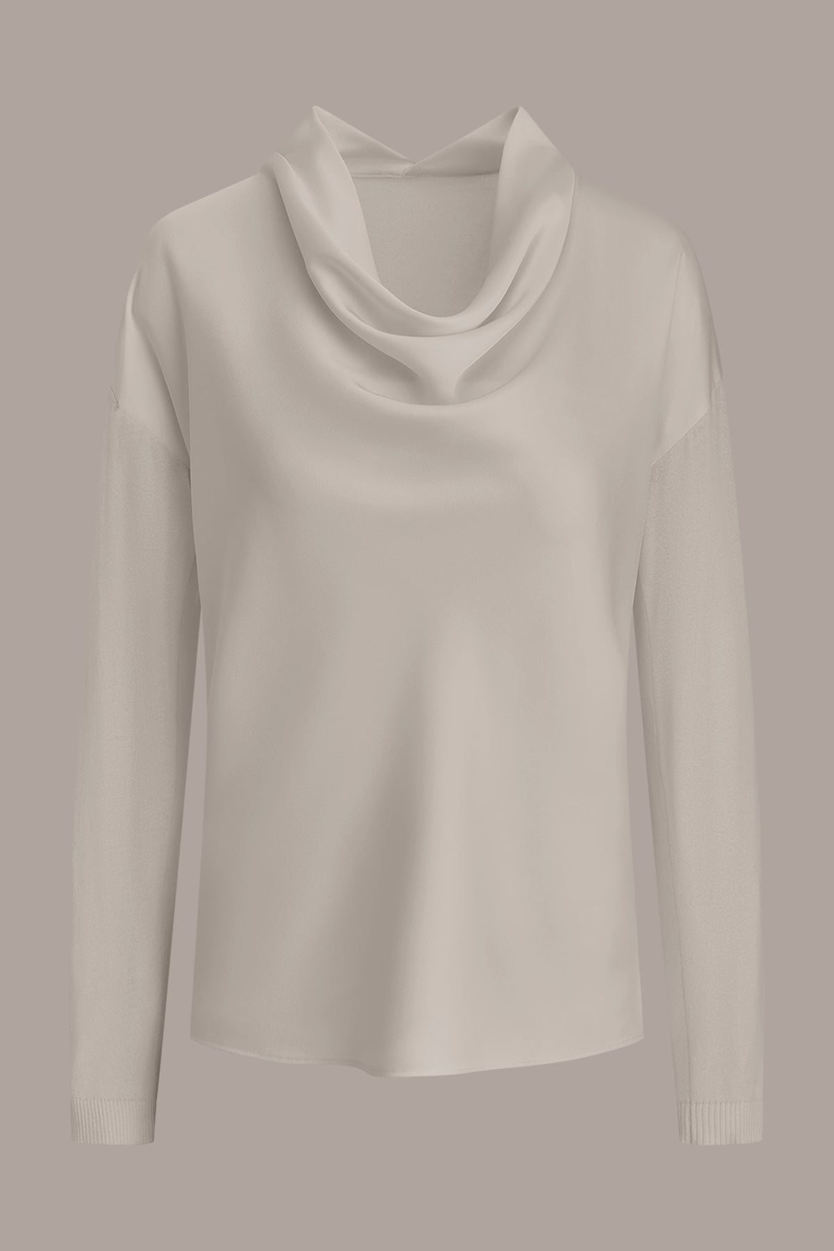 LONG SLEEVE COWL-NECK MIXED-MEDIA SWEATER