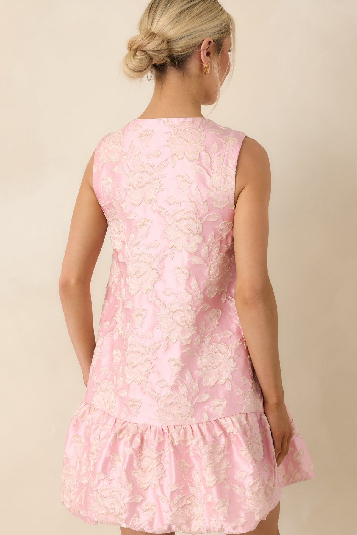 Something About Her Pink Metallic Floral Jacquard Button Front Mini Dress