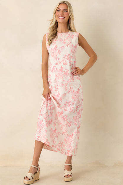 Everything I Imagined Ivory & Pink Linen Blend Floral Maxi Dress