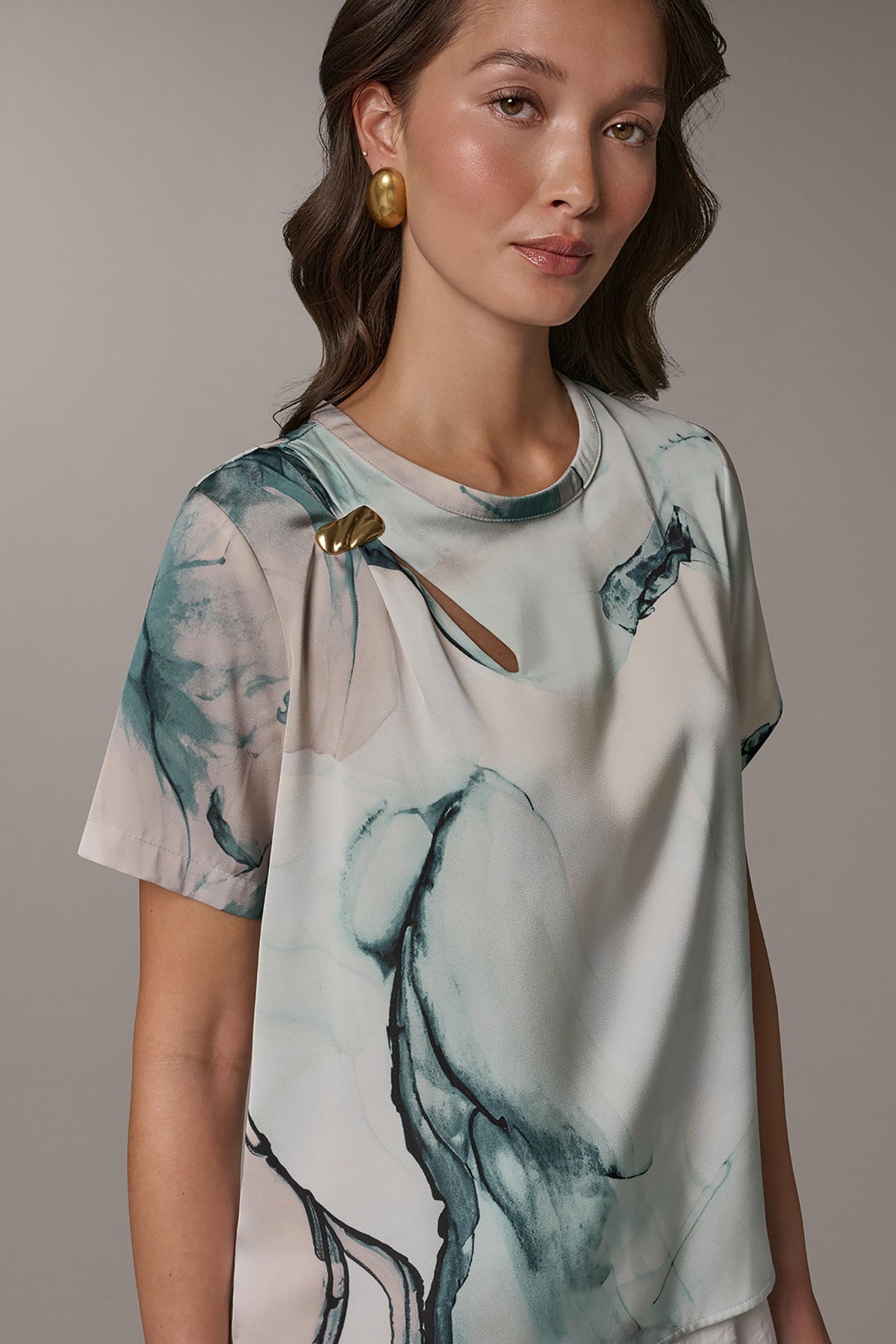 MARBLE GOLD-TONE EMBELLISHED SHOULDER TOP