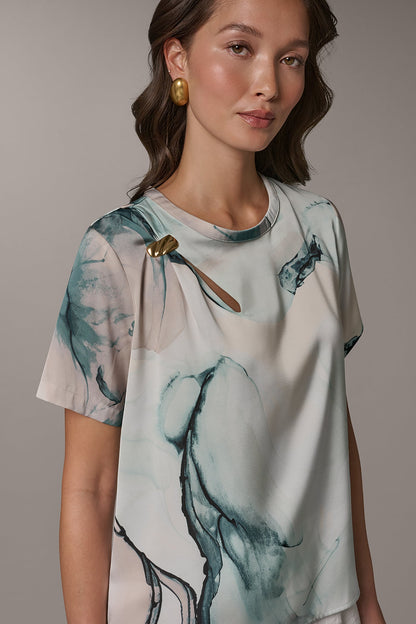 MARBLE GOLD-TONE EMBELLISHED SHOULDER TOP