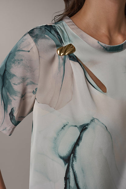 MARBLE GOLD-TONE EMBELLISHED SHOULDER TOP