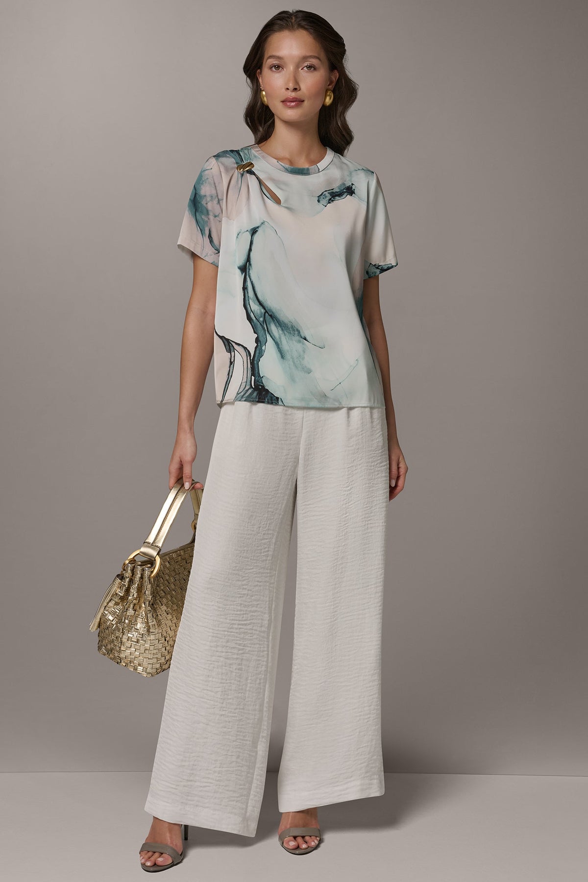 MARBLE GOLD-TONE EMBELLISHED SHOULDER TOP