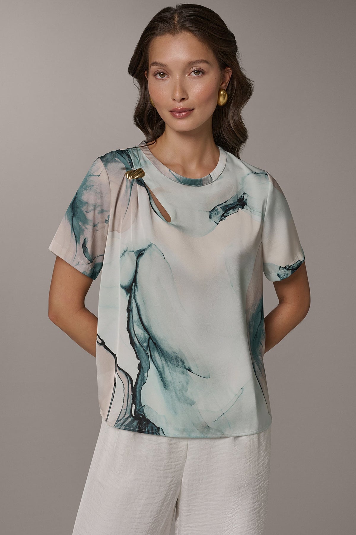 MARBLE GOLD-TONE EMBELLISHED SHOULDER TOP