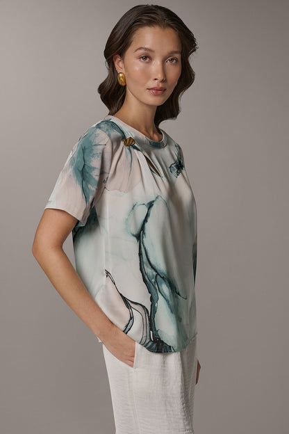 MARBLE GOLD-TONE EMBELLISHED SHOULDER TOP