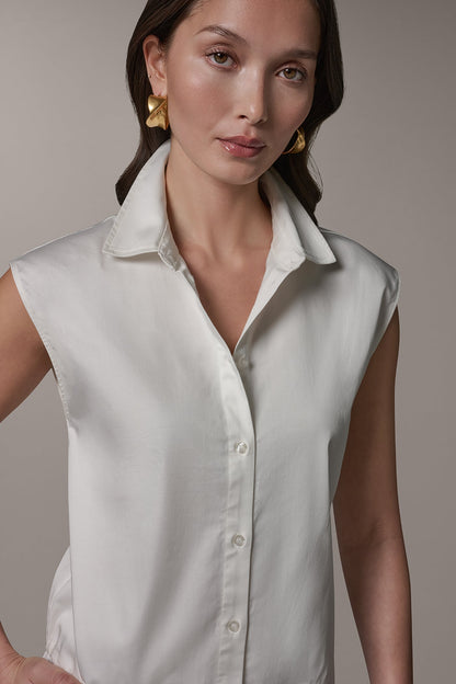SLEEVELESS DRAWSTRING HEM BLOUSE