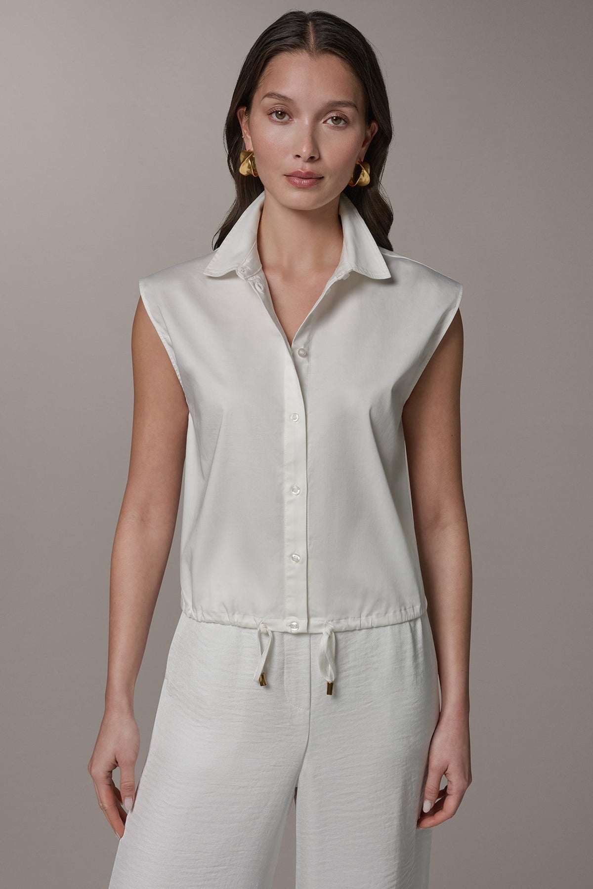 SLEEVELESS DRAWSTRING HEM BLOUSE