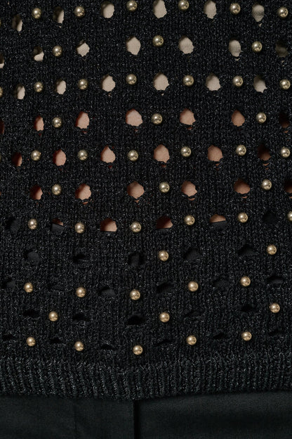 SLEEVELESS OPEN-STITCH HALTER SWEATER
