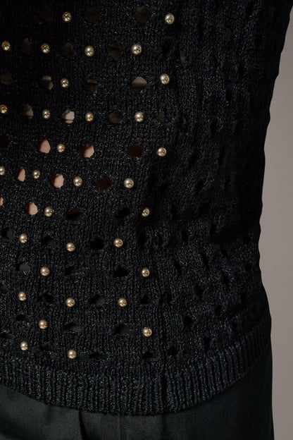 SLEEVELESS OPEN-STITCH HALTER SWEATER