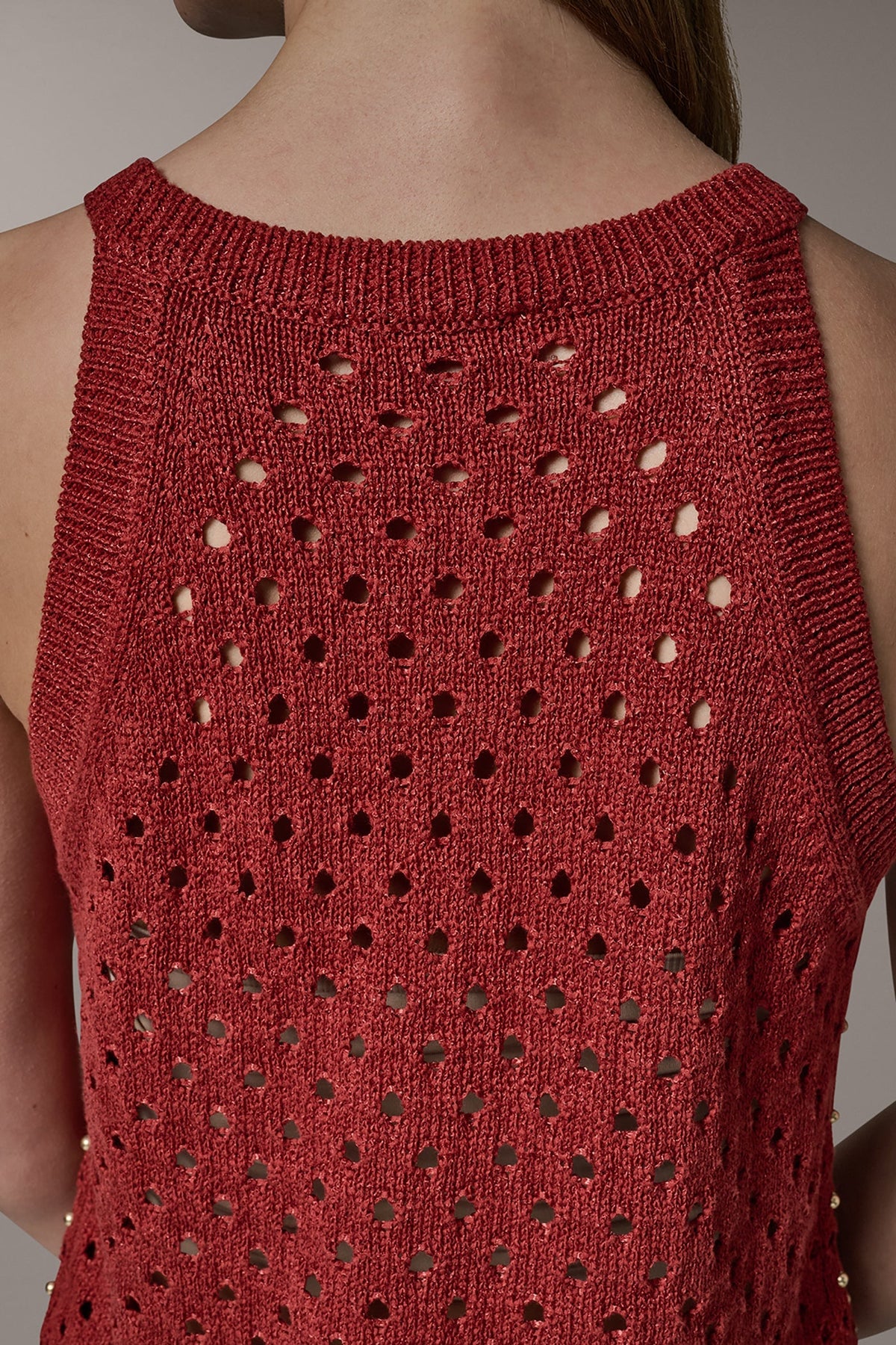 SLEEVELESS OPEN-STITCH HALTER SWEATER