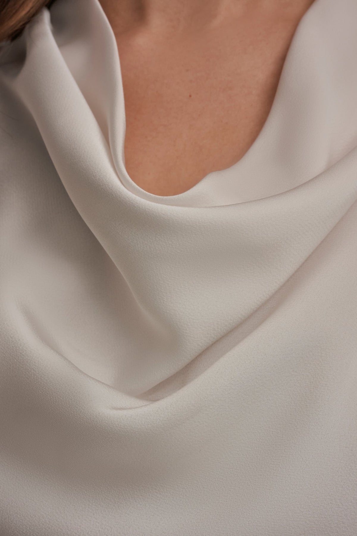 LONG SLEEVE COWL-NECK MIXED-MEDIA SWEATER