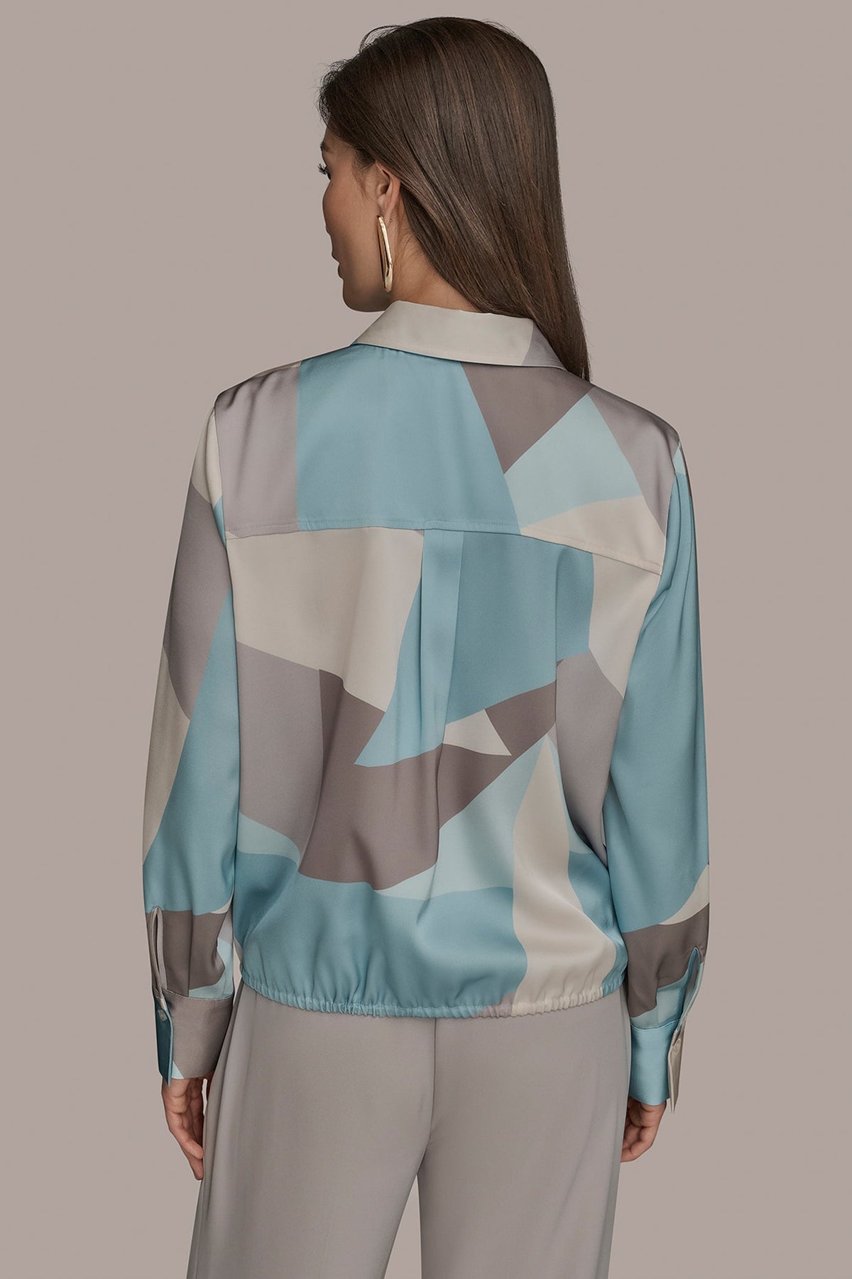 LONG-SLEEVE PRINTED DRAWSTRING BLOUSE