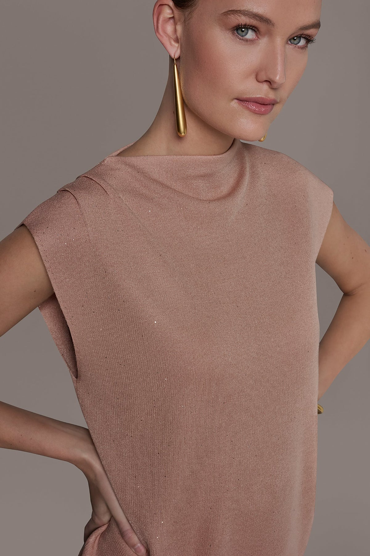 SEQUIN ASYMMETRIC FUNNEL NECK SWEATER