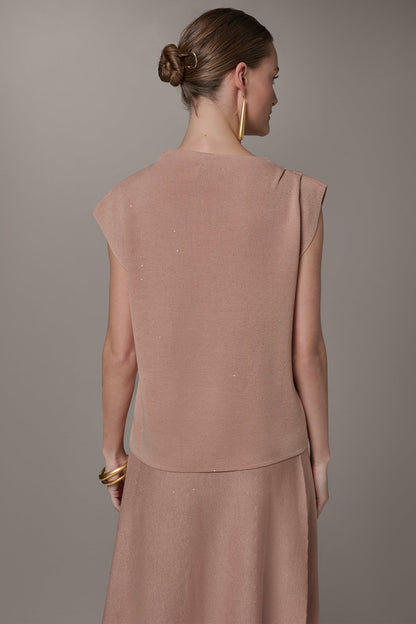 SEQUIN ASYMMETRIC FUNNEL NECK SWEATER