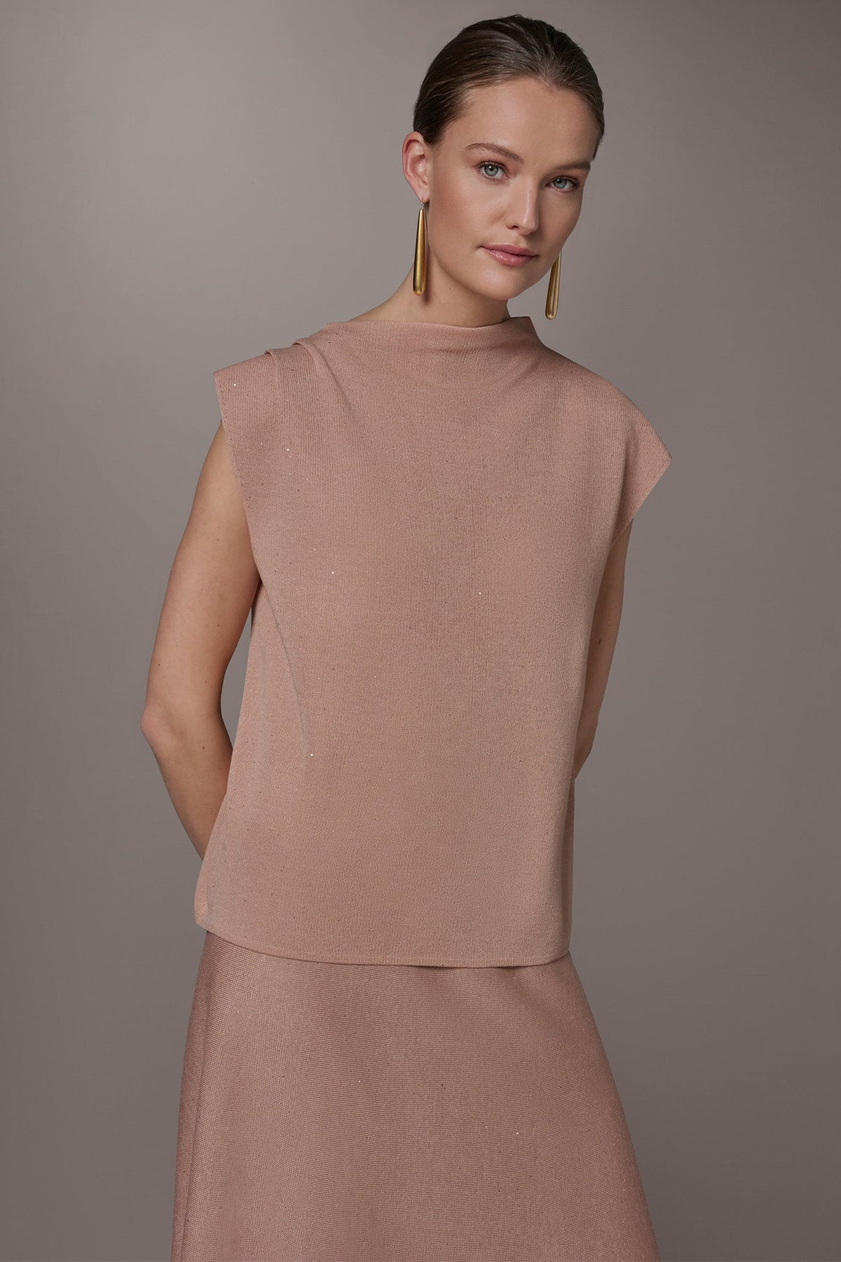 SEQUIN ASYMMETRIC FUNNEL NECK SWEATER
