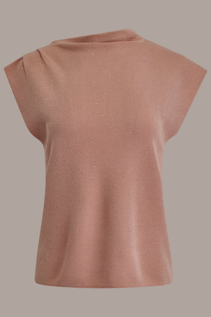 SEQUIN ASYMMETRIC FUNNEL NECK SWEATER