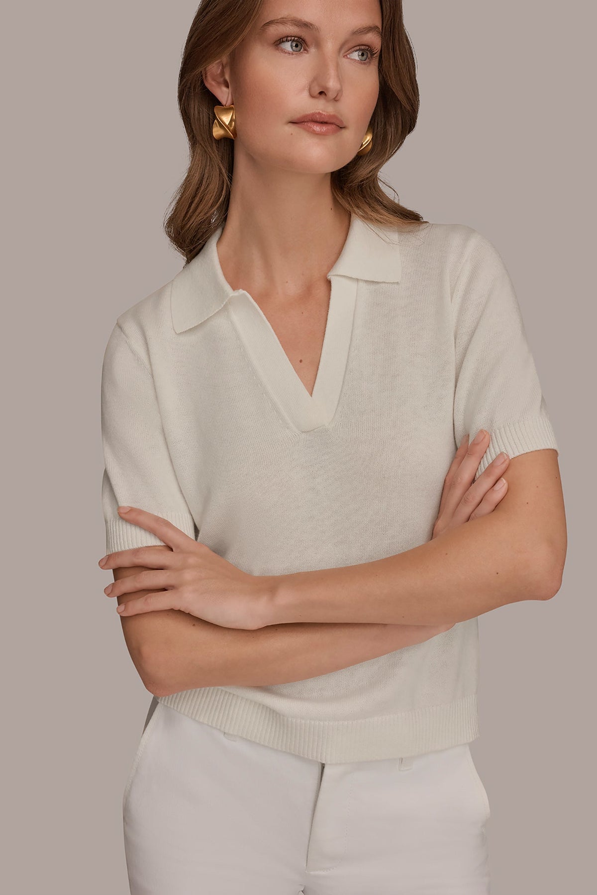 COTTON AND CASHMERE POLO SWEATER