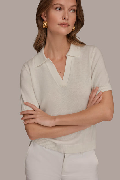 COTTON AND CASHMERE POLO SWEATER