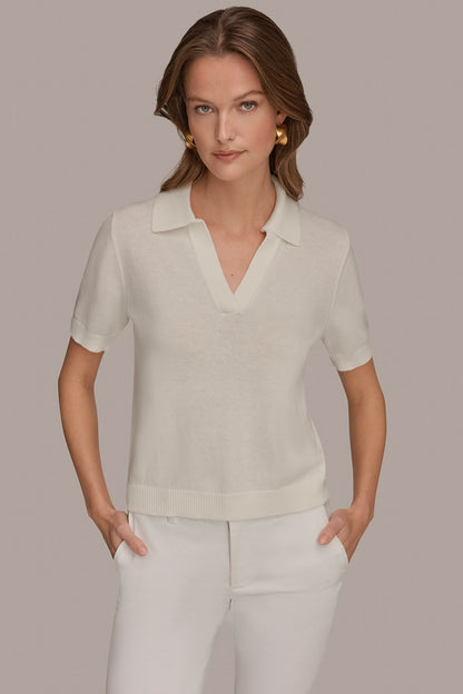 COTTON AND CASHMERE POLO SWEATER