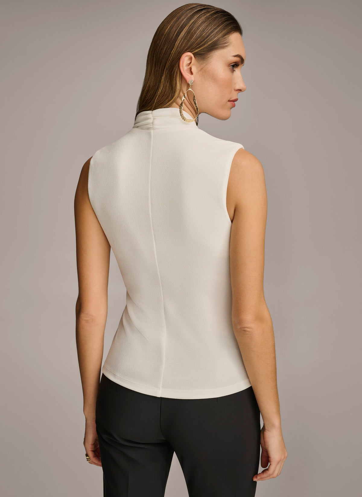 V NECK WITH HARDWARE AND RUCHED DETAIL