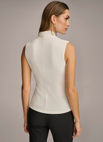 V NECK WITH HARDWARE AND RUCHED DETAIL