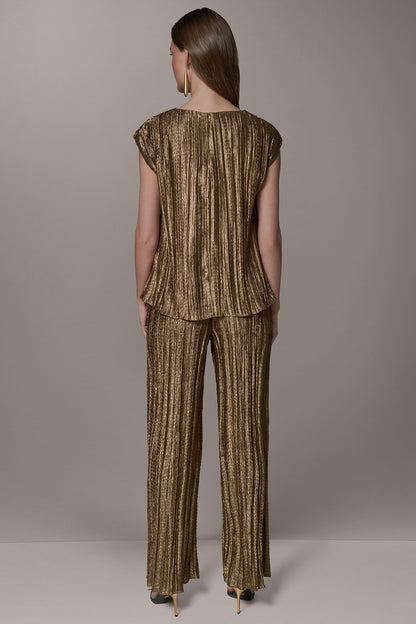 SLEEVELESS METALLIC PLEAT BLOUSE