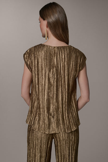 SLEEVELESS METALLIC PLEAT BLOUSE