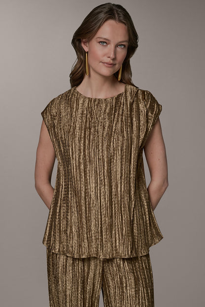 SLEEVELESS METALLIC PLEAT BLOUSE