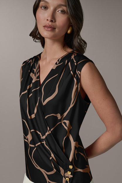 SLEEVELESS WRAP EFFECT PRINT BLOUSE
