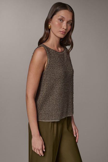 SLEEVELESS PEARL METALLIC BLOUSE