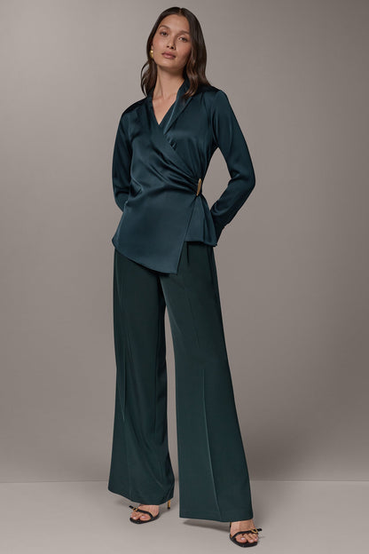 LONG SLEEVE WRAP EFFECT BLOUSE