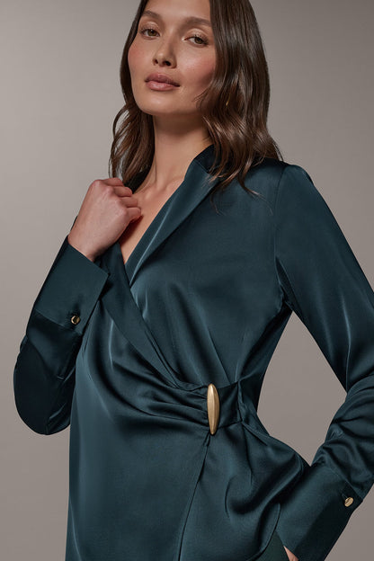 LONG SLEEVE WRAP EFFECT BLOUSE