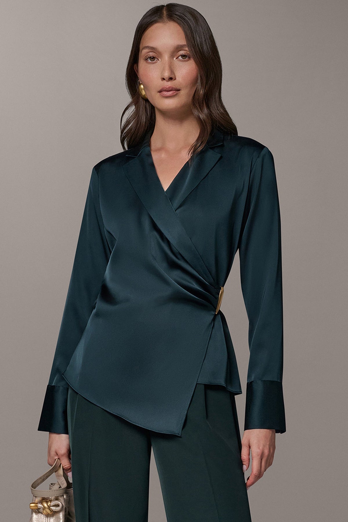 LONG SLEEVE WRAP EFFECT BLOUSE