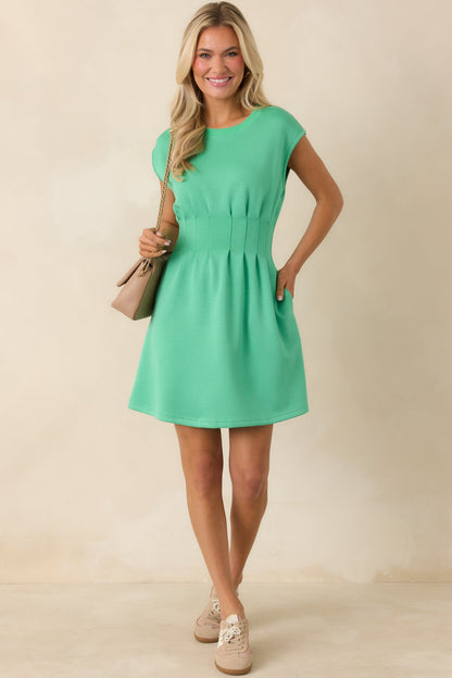 All The Right Words Green Knit Cinched Waist Mini Dress