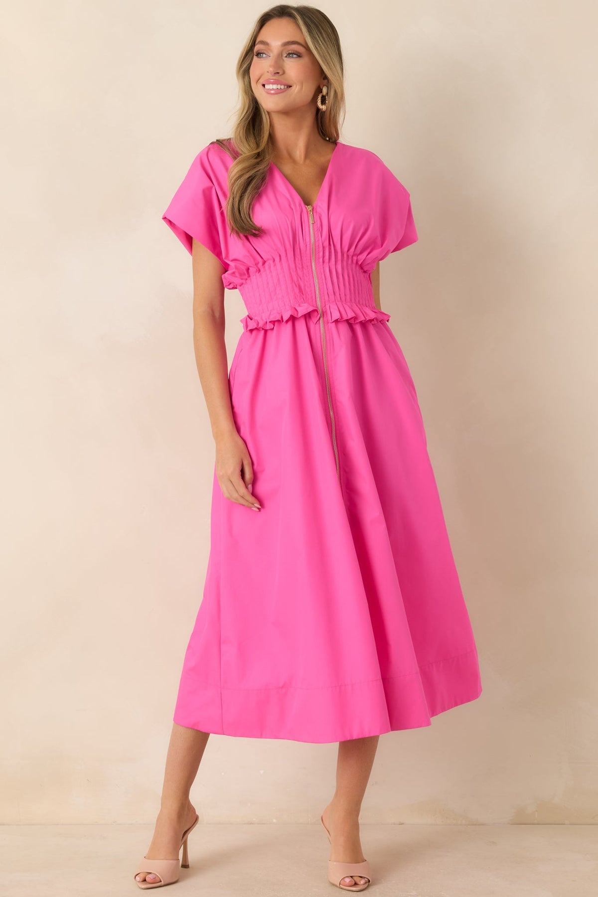 Let It Be Easy Fuchsia Smocked Waist Zip Maxi Dress