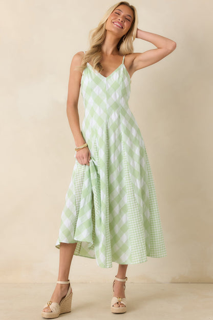 Sweetest Picnic Mint Green Gingham Midi Dress