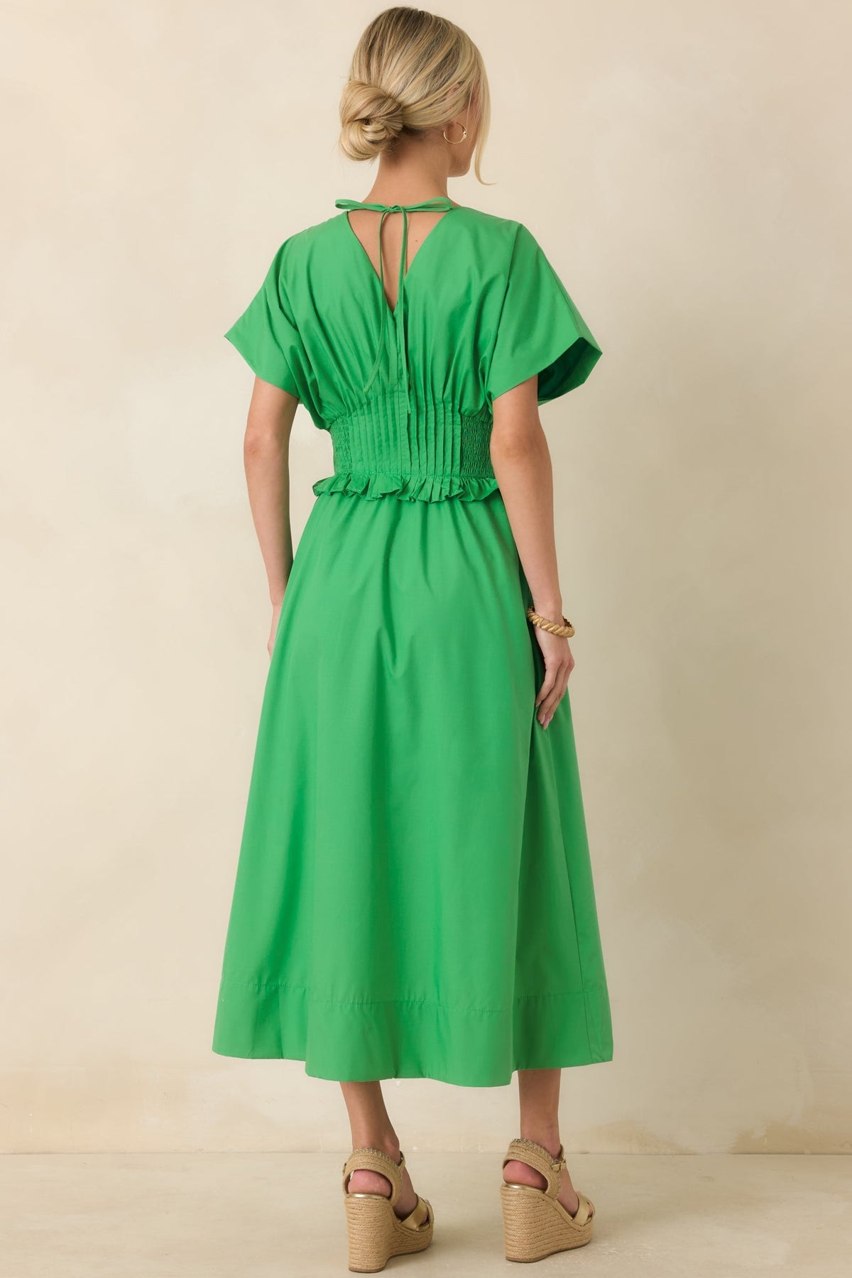 Let It Be Easy Kelly Green Smocked Waist Zip Maxi Dress