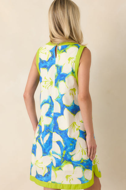Seaside Canvas Blue & Green Cotton Floral Shift Dress