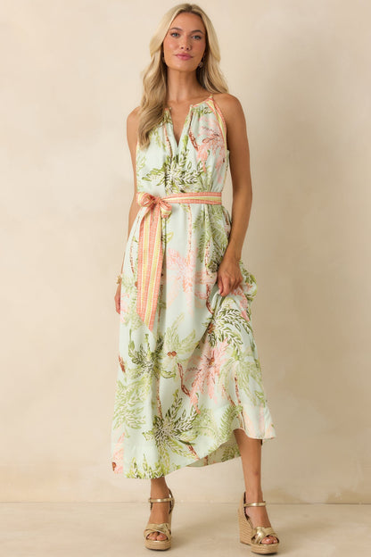 Cabana Morning Seafoam Green Palm Print Maxi Dress